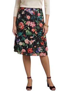 Soho Apparel Floral High-Low Skirt Black Multicolor Vibrant Garden Print XL